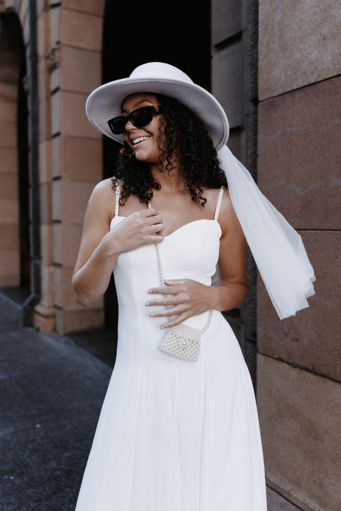 Honolulu city bridal shoot neutral colors.