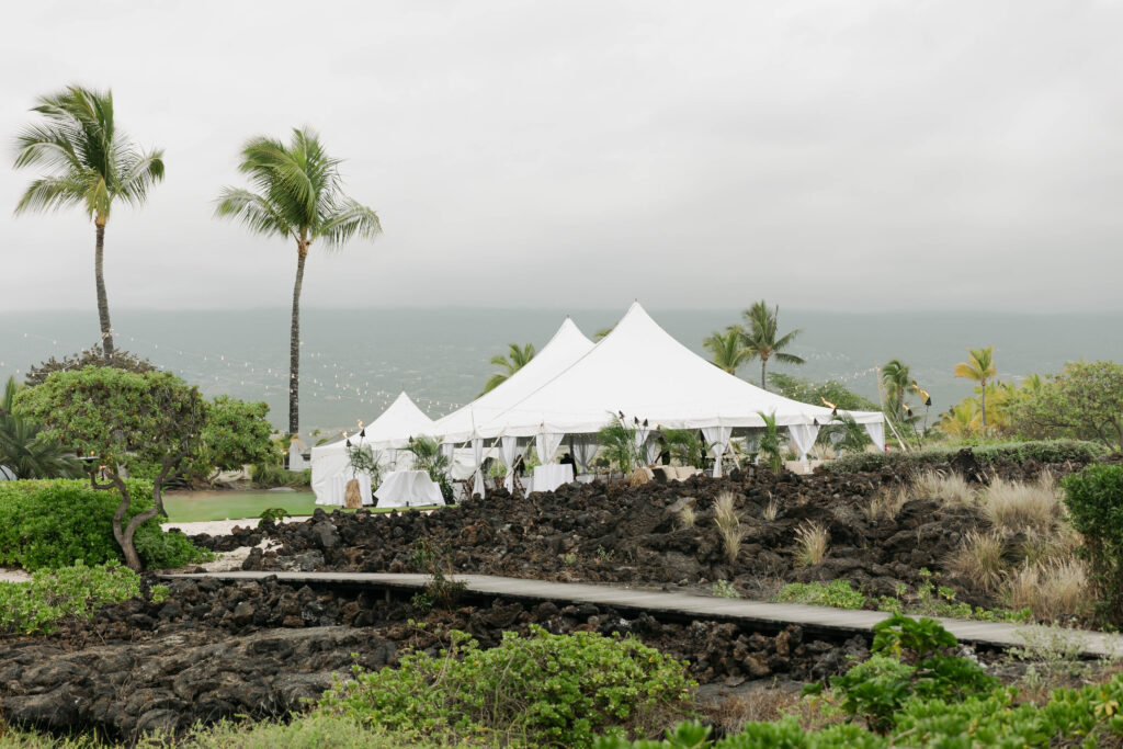 Luxury wedding tent setup in Maui, Hawai‘i captured by a destination wedding photographer